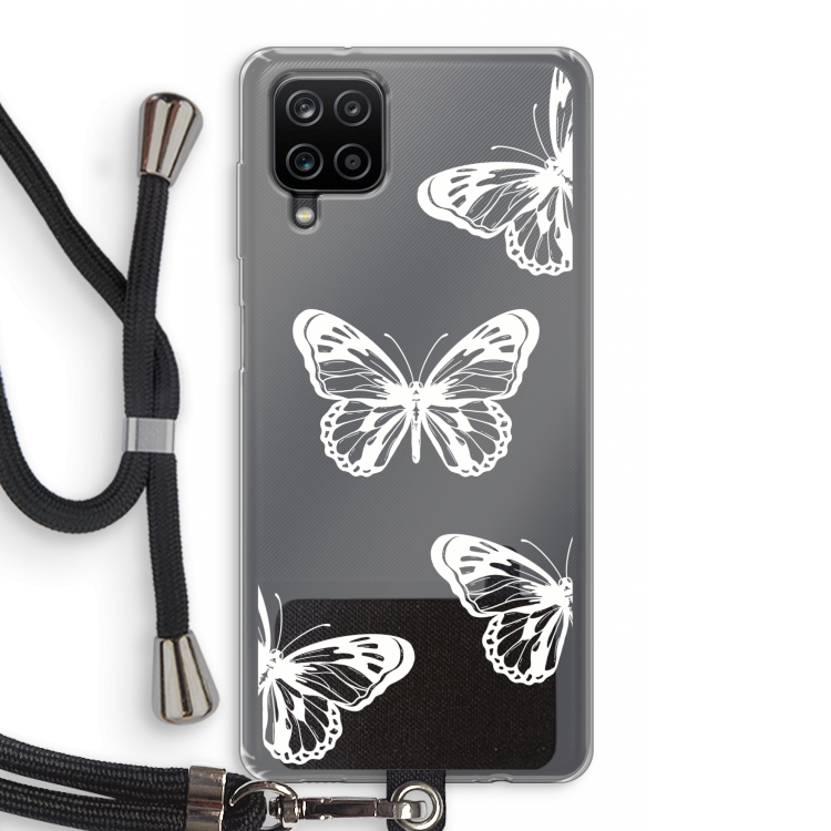 White butterfly: Samsung Galaxy A12 Transparant Hoesje met koord