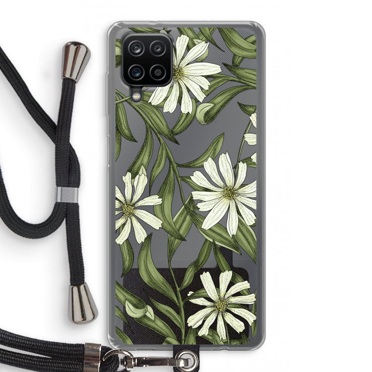 Wit bloemenpatroon: Samsung Galaxy A12 Transparant Hoesje met koord