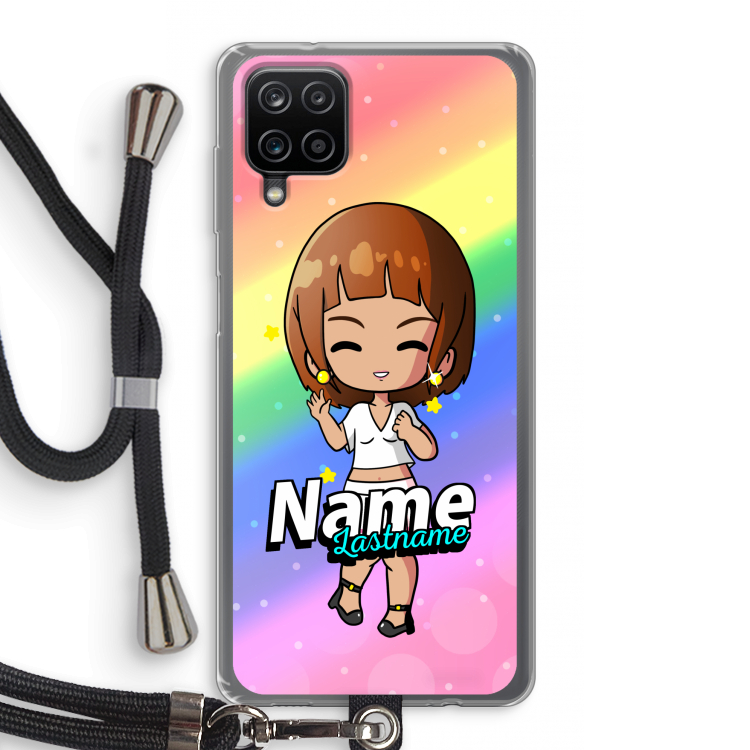Chibi Maker vrouw: Samsung Galaxy A12 Transparant Hoesje met koord