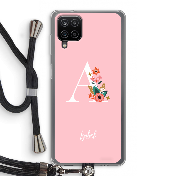 Pink Bouquet: Samsung Galaxy A12 Transparant Hoesje met koord