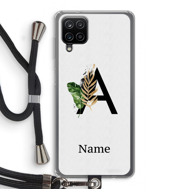 Charcoal Flora: Samsung Galaxy A12 Transparant Hoesje met koord