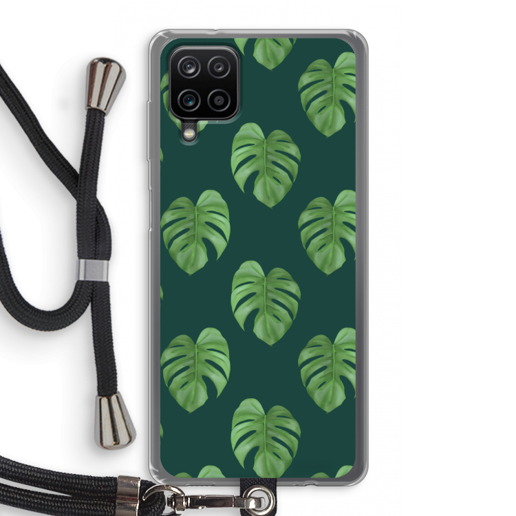 Monstera leaves: Samsung Galaxy A12 Transparant Hoesje met koord