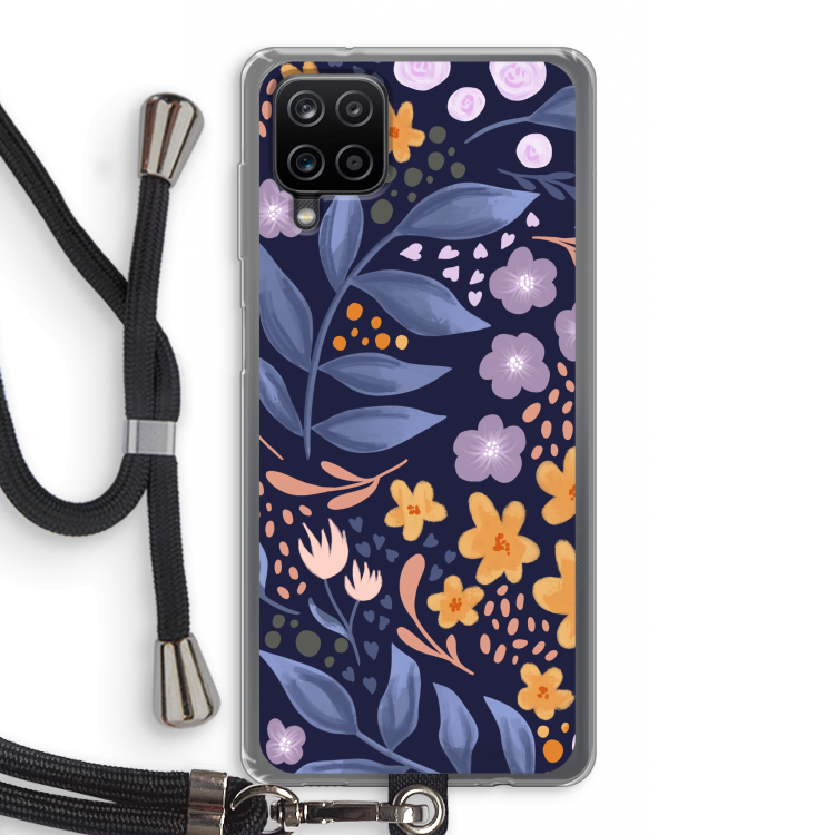 Flowers with blue leaves: Samsung Galaxy A12 Transparant Hoesje met koord