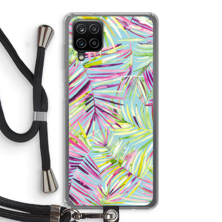 Tropical Palms Blue: Samsung Galaxy A12 Transparant Hoesje met koord