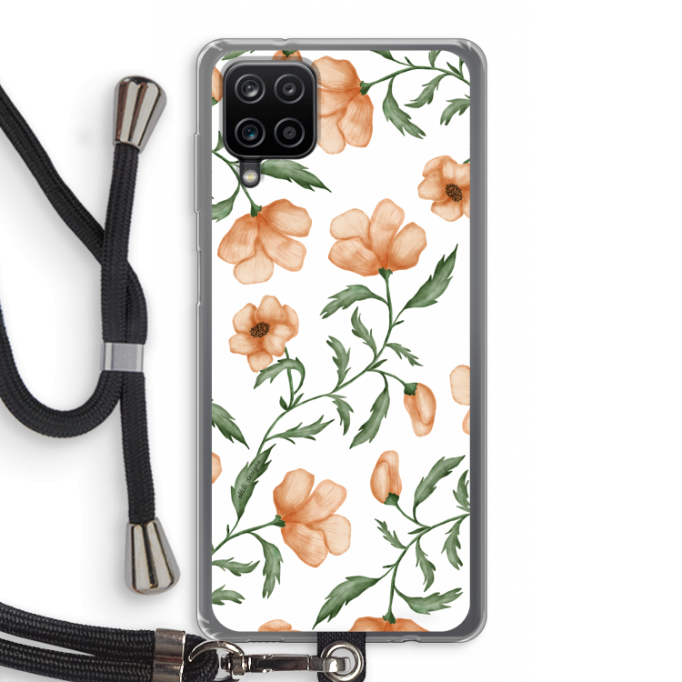 Peachy flowers: Samsung Galaxy A12 Transparant Hoesje met koord