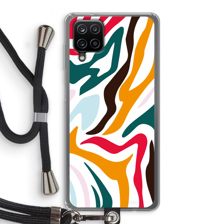 Colored Zebra: Samsung Galaxy A12 Transparant Hoesje met koord