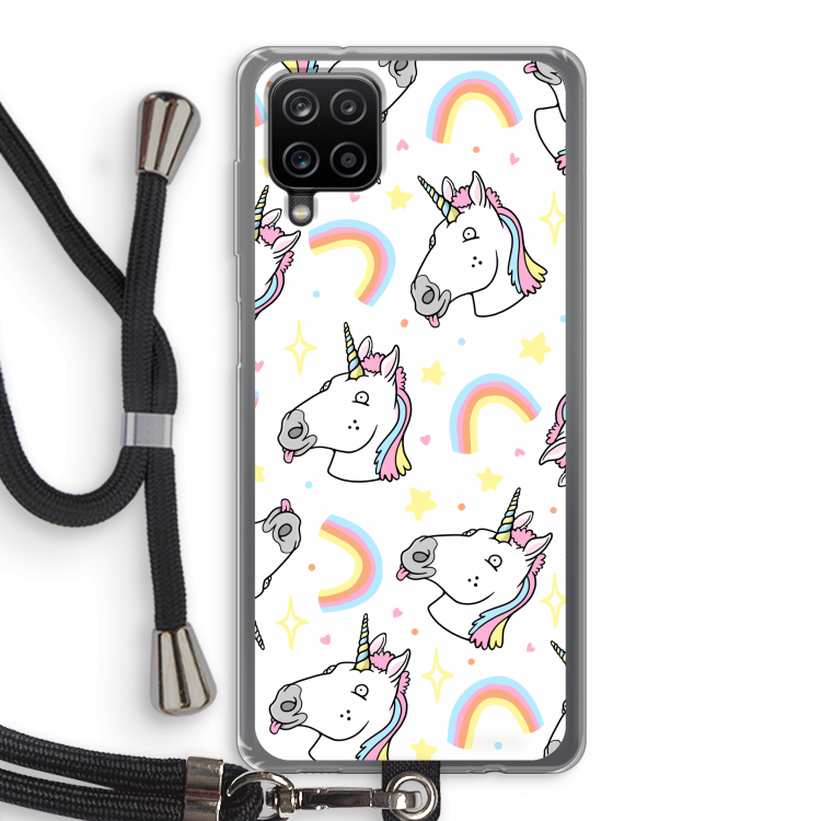 Rainbow Unicorn: Samsung Galaxy A12 Transparant Hoesje met koord