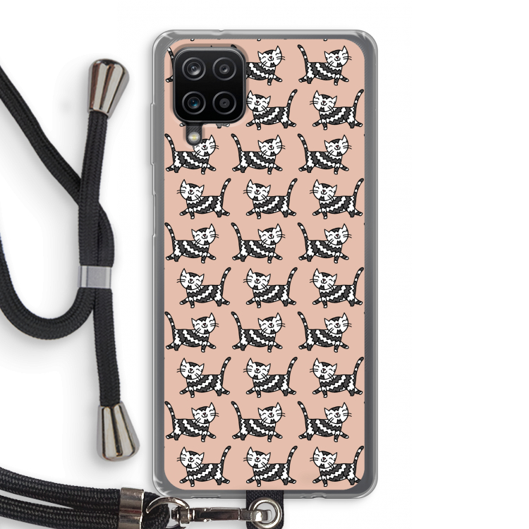 Zwarte poes: Samsung Galaxy A12 Transparant Hoesje met koord