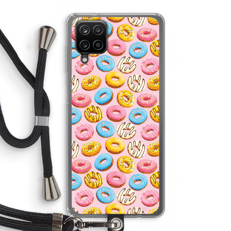 Pink donuts: Samsung Galaxy A12 Transparant Hoesje met koord