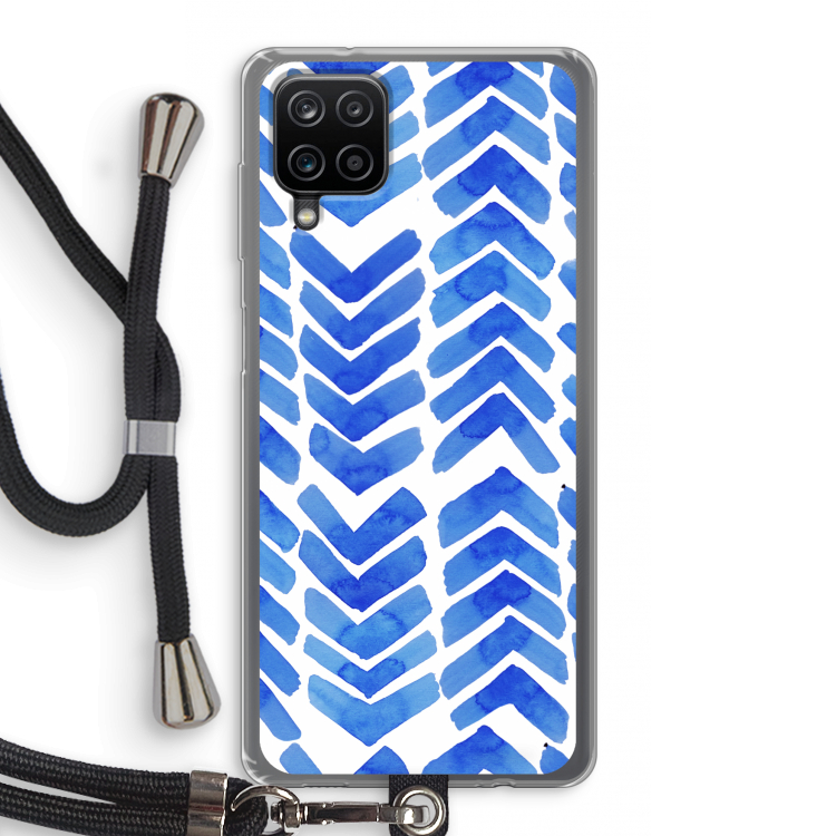 Blauwe pijlen: Samsung Galaxy A12 Transparant Hoesje met koord