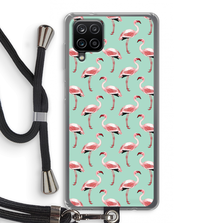 Flamingoprint groen: Samsung Galaxy A12 Transparant Hoesje met koord