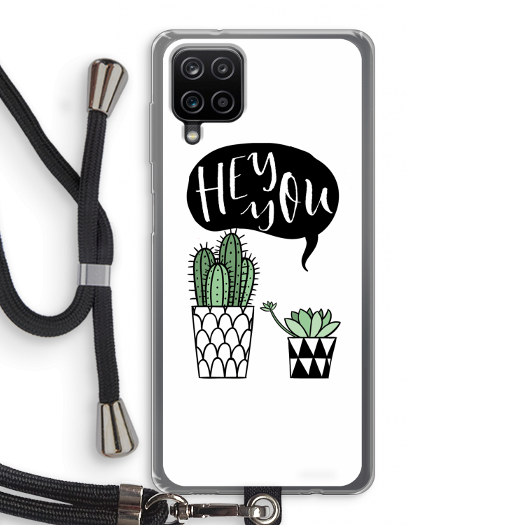 Hey you cactus: Samsung Galaxy A12 Transparant Hoesje met koord