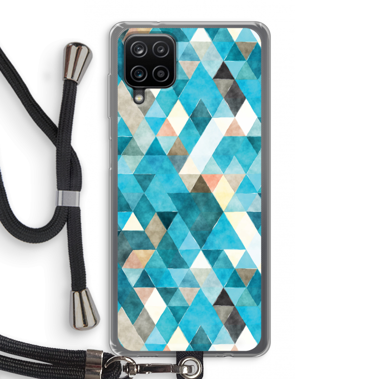 Gekleurde driehoekjes blauw: Samsung Galaxy A12 Transparant Hoesje met koord