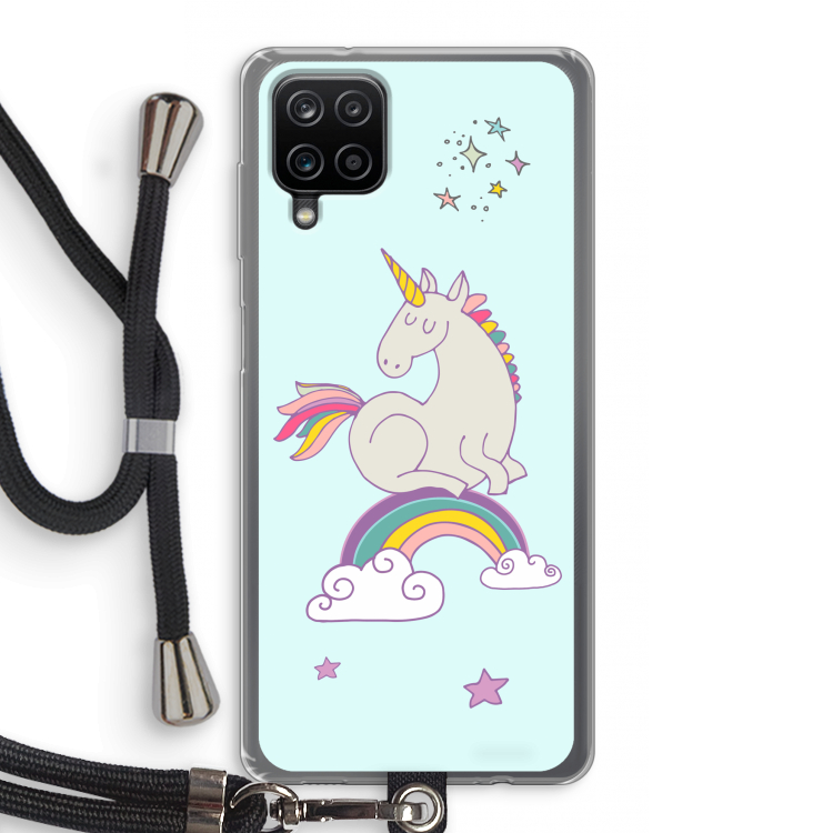 Regenboog eenhoorn: Samsung Galaxy A12 Transparant Hoesje met koord