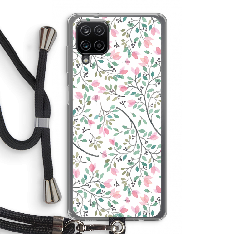 Sierlijke bloemen: Samsung Galaxy A12 Transparant Hoesje met koord