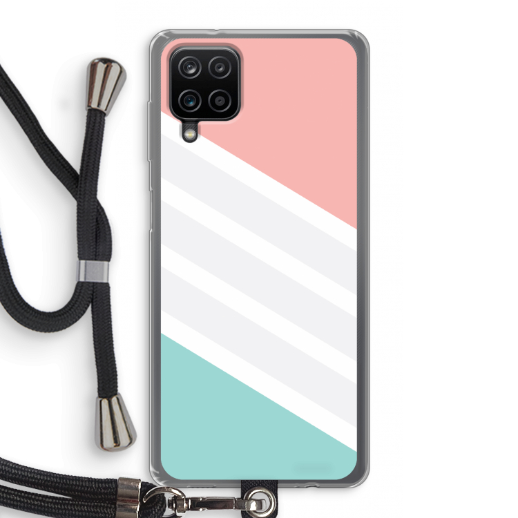 Strepen pastel: Samsung Galaxy A12 Transparant Hoesje met koord