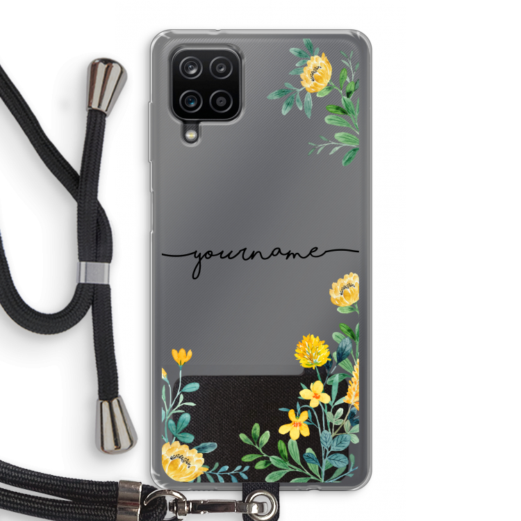 Gele bloemen: Samsung Galaxy A12 Transparant Hoesje met koord