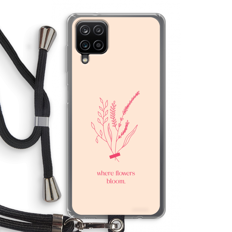 Where flowers bloom: Samsung Galaxy A12 Transparant Hoesje met koord