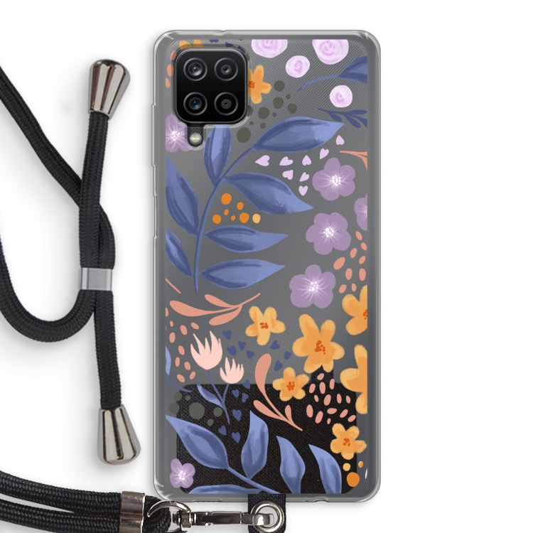 Flowers with blue leaves: Samsung Galaxy A12 Transparant Hoesje met koord