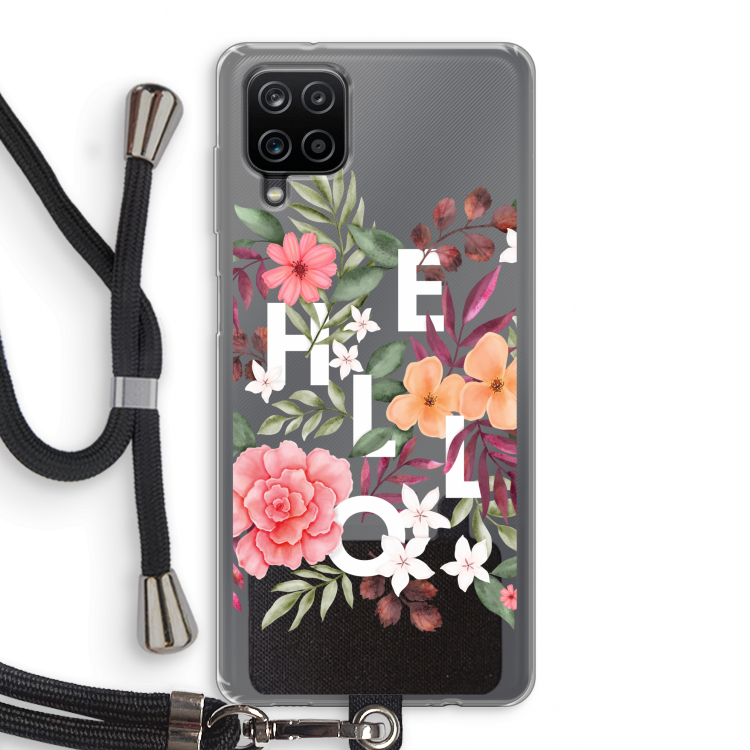 Hello in flowers: Samsung Galaxy A12 Transparant Hoesje met koord
