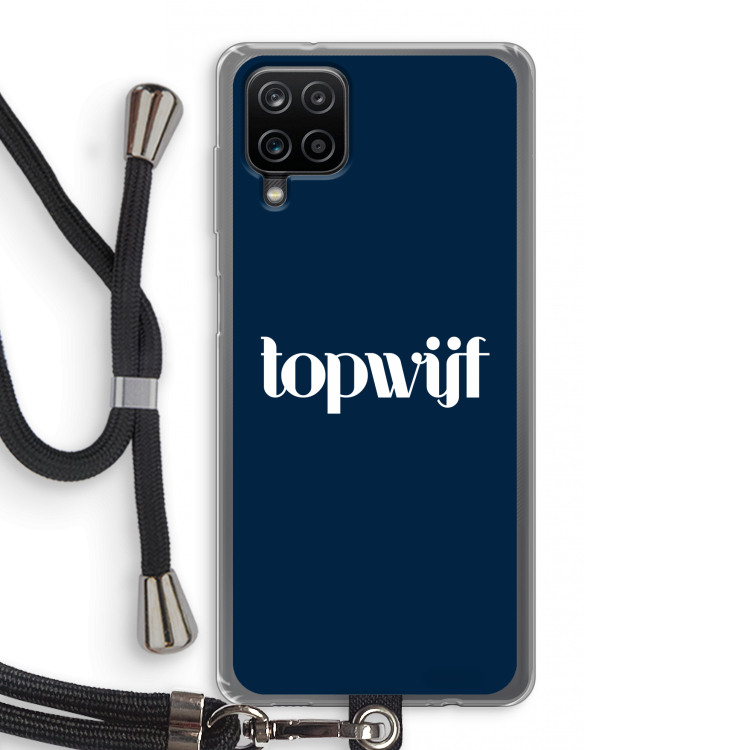 Topwijf Navy: Samsung Galaxy A12 Transparant Hoesje met koord