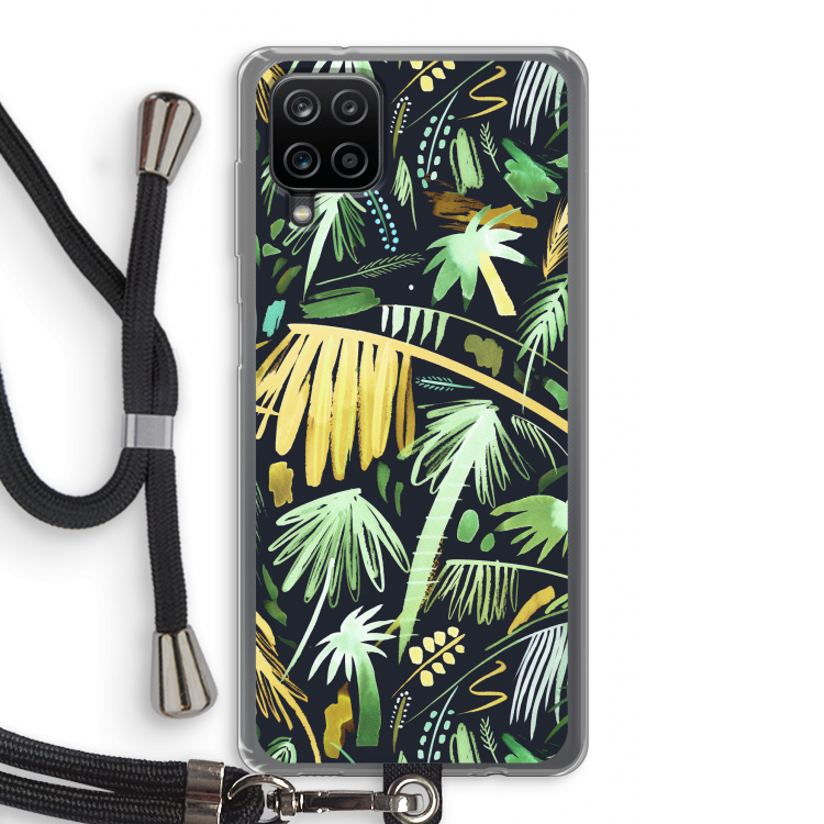 Tropical Palms Dark: Samsung Galaxy A12 Transparant Hoesje met koord