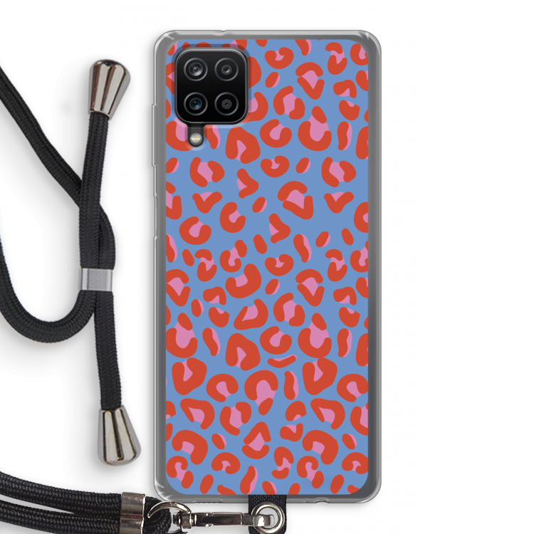 Leopard blue: Samsung Galaxy A12 Transparant Hoesje met koord