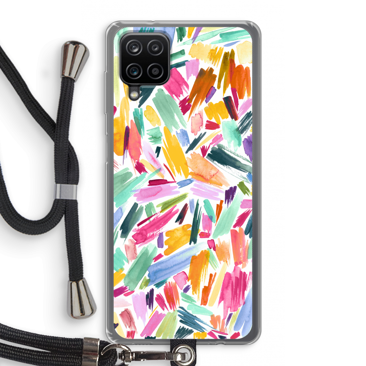 Watercolor Brushstrokes: Samsung Galaxy A12 Transparant Hoesje met koord