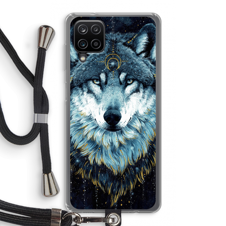 Darkness Wolf: Samsung Galaxy A12 Transparant Hoesje met koord