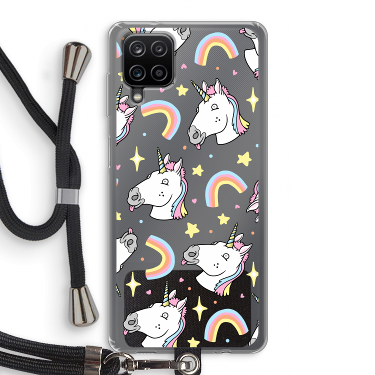 Rainbow Unicorn: Samsung Galaxy A12 Transparant Hoesje met koord