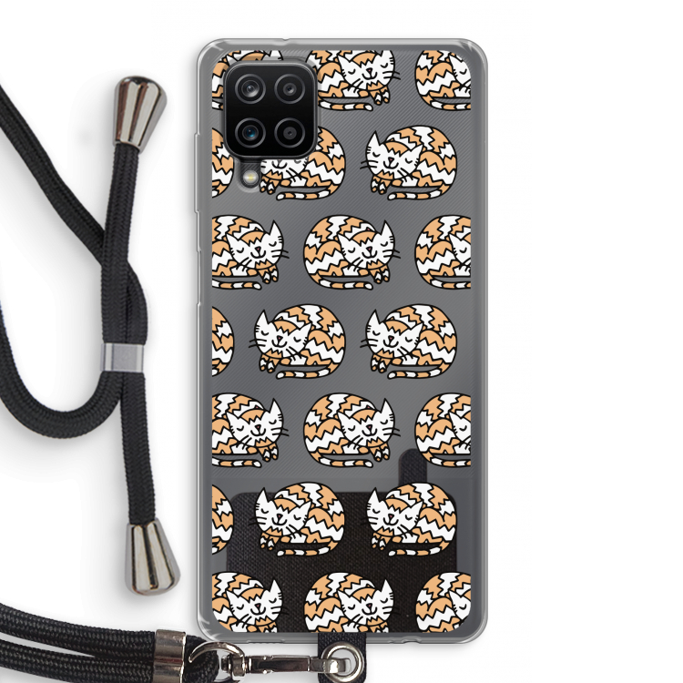 Slapende poes: Samsung Galaxy A12 Transparant Hoesje met koord