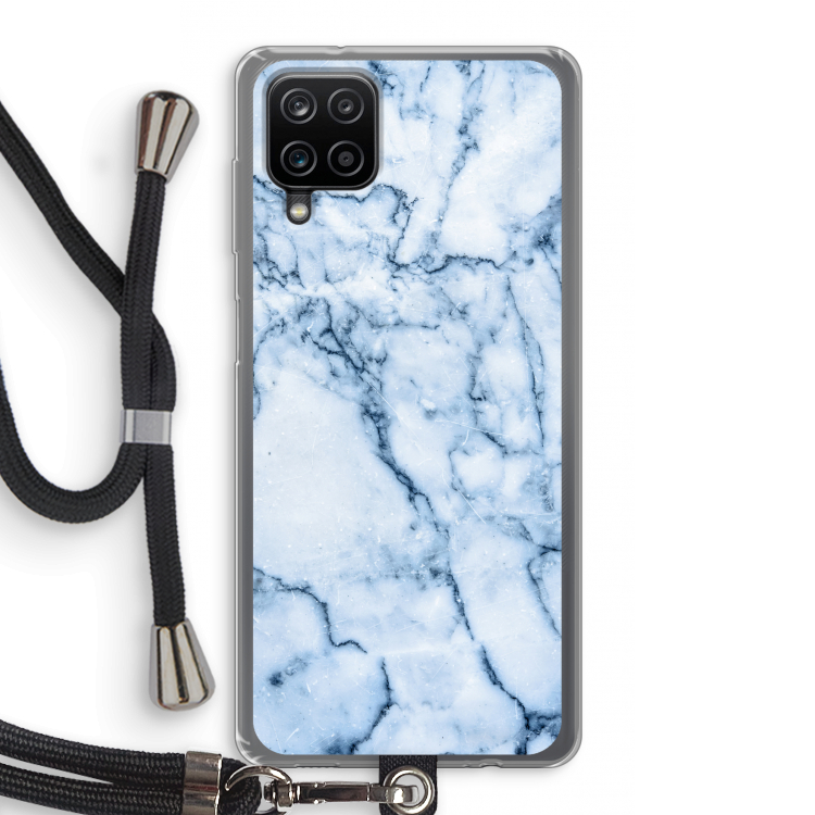 Blauw marmer: Samsung Galaxy A12 Transparant Hoesje met koord