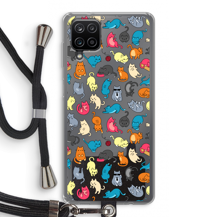 Kleurrijke katten: Samsung Galaxy A12 Transparant Hoesje met koord