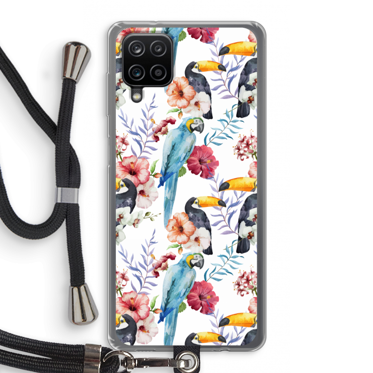 Bloemen tukan: Samsung Galaxy A12 Transparant Hoesje met koord