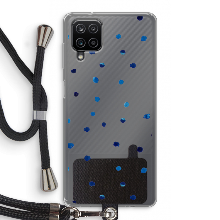 Blauwe stippen: Samsung Galaxy A12 Transparant Hoesje met koord