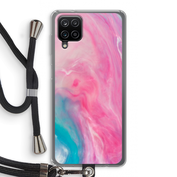 Roze explosie: Samsung Galaxy A12 Transparant Hoesje met koord