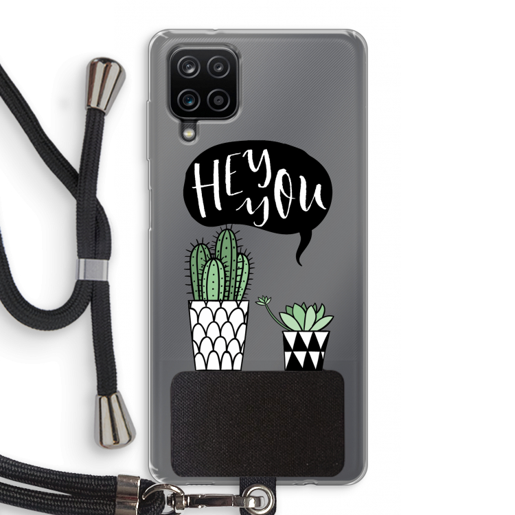 Hey you cactus: Samsung Galaxy A12 Transparant Hoesje met koord