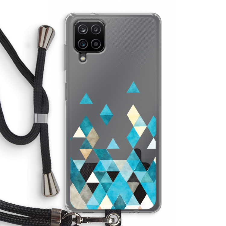 Gekleurde driehoekjes blauw: Samsung Galaxy A12 Transparant Hoesje met koord