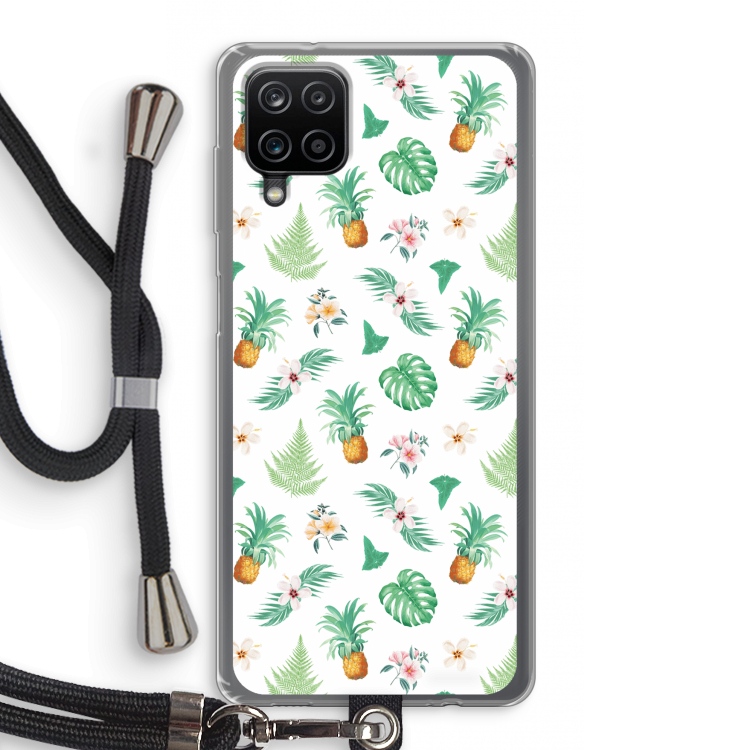 Ananas bladeren: Samsung Galaxy A12 Transparant Hoesje met koord