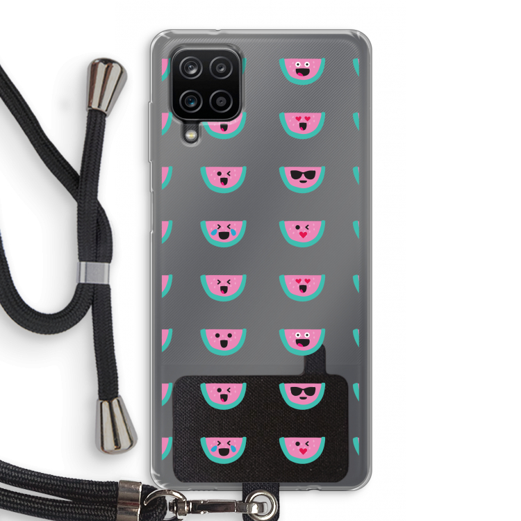 Smiley watermeloenprint: Samsung Galaxy A12 Transparant Hoesje met koord