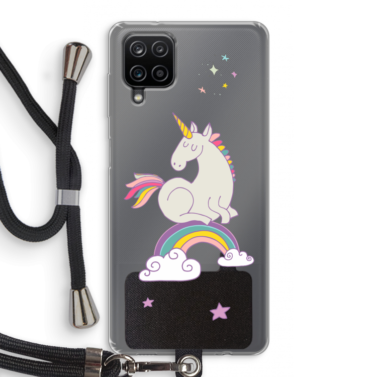 Regenboog eenhoorn: Samsung Galaxy A12 Transparant Hoesje met koord