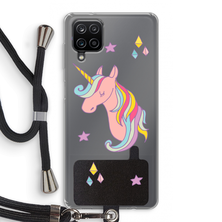 Roze eenhoorn: Samsung Galaxy A12 Transparant Hoesje met koord