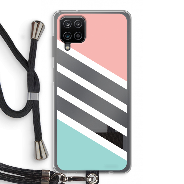 Strepen pastel: Samsung Galaxy A12 Transparant Hoesje met koord