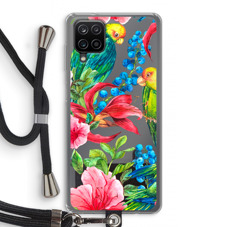 Papegaaien: Samsung Galaxy A12 Transparant Hoesje met koord