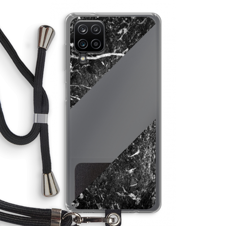 Zwart marmer: Samsung Galaxy A12 Transparant Hoesje met koord