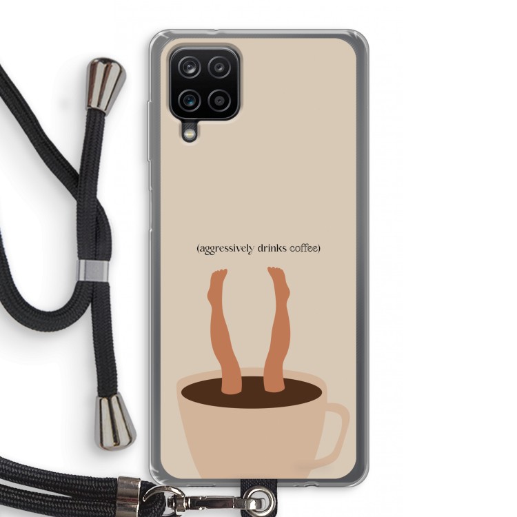 Aggressively drinks coffee: Samsung Galaxy A12 Transparant Hoesje met koord