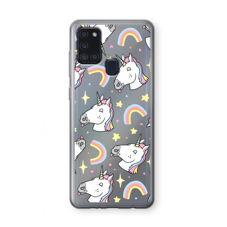 Rainbow Unicorn: Samsung Galaxy A21s Transparant Hoesje