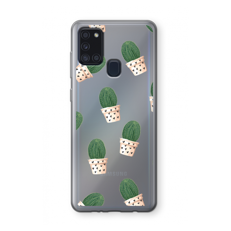 Cactusprint roze: Samsung Galaxy A21s Transparant Hoesje