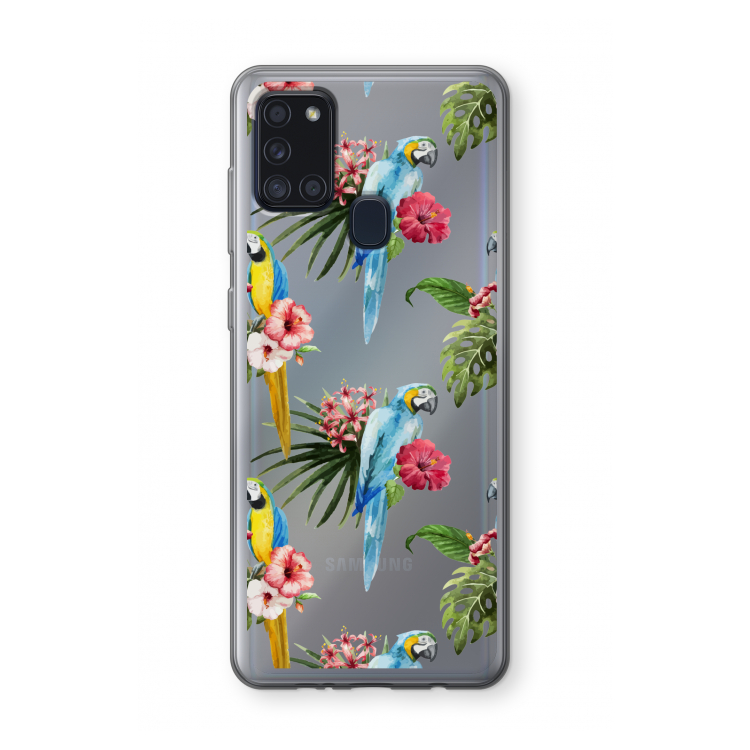 Kleurrijke papegaaien: Samsung Galaxy A21s Transparant Hoesje