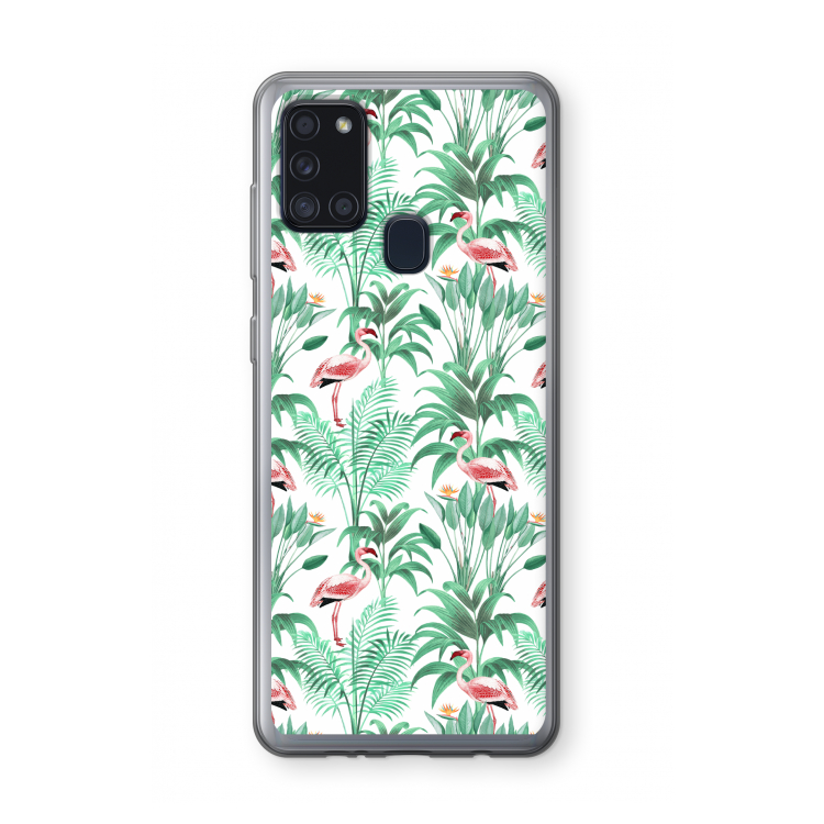 Flamingo bladeren: Samsung Galaxy A21s Transparant Hoesje